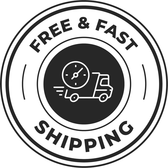 Synaptigen free and fast shipping black and white delivery truck trust badge circular icon stamp.