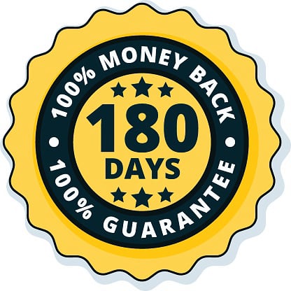 Synaptigen 180 day money back guarantee 100% satisfaction risk free refund policy gold starburst trust badge seal.