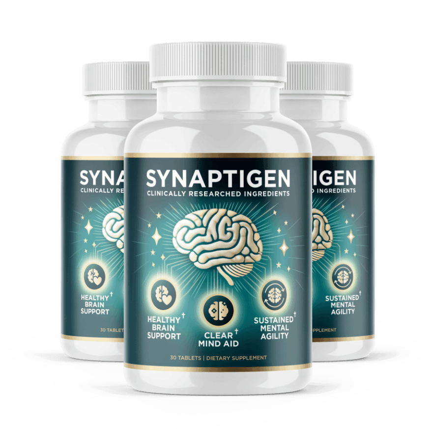 Synaptigen brain support supplement 3 bottle bundle package deal commercial multi-pack offer.